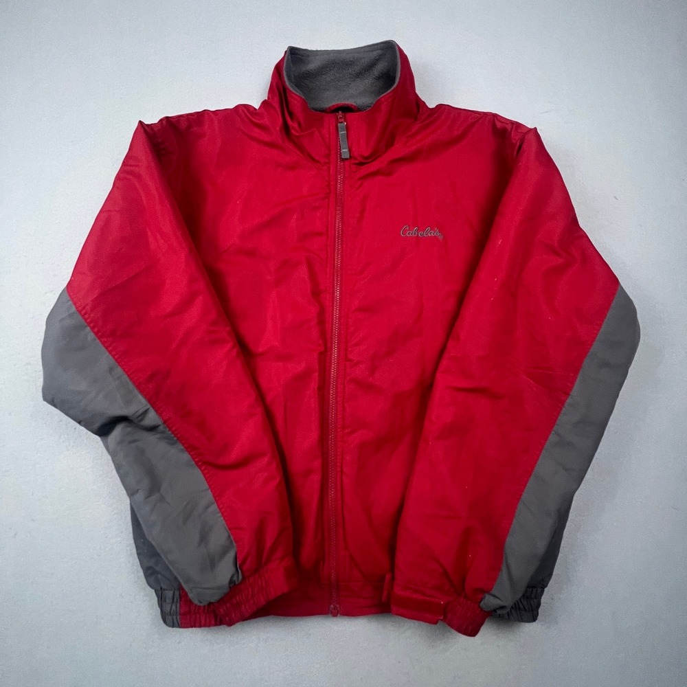 Cabela's Full Zip Jacket Mens XL Tall Red Grey Fleece Lined Outdoor Hiking Sport